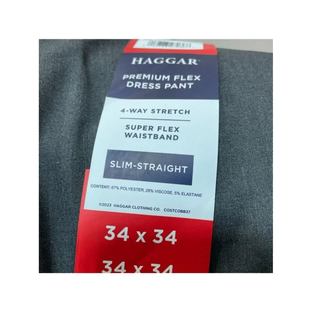 NWT Haggar Men's Pants 34x34 Dark Gray Flex Slim-Straight Dress Pants